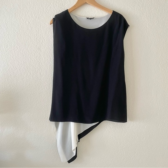 Eileen Fisher Reversible Silk Crepe de Chine Asymmetric Top - Picture 3 of 8